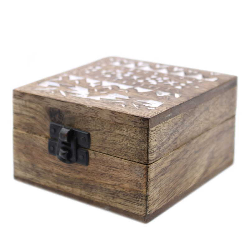 White Wooden Box - 4x4 Pillbox Slavic Design-WOODEN BOXES-HOSTENATURA