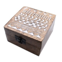 White Wooden Box - 4x4 Aztec Design