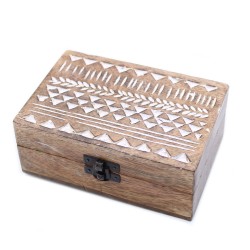 Witte houten kist - 6x4 Azteeks ontwerp