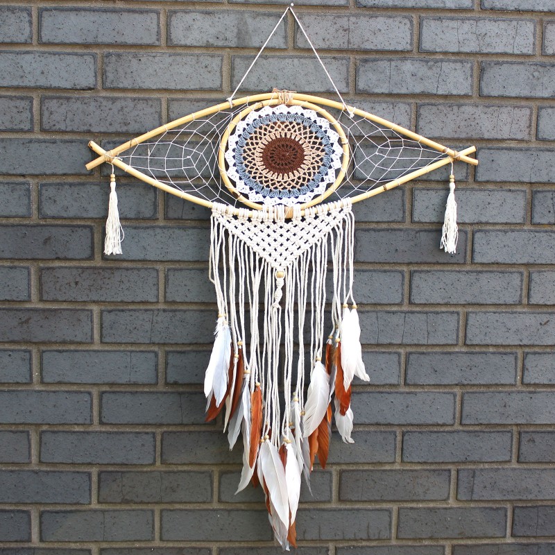 Dream Catcher - Lrg Macrame Eye Alb / Gri / Maro-BALI DREAM CATCHER-HOSTENATURA