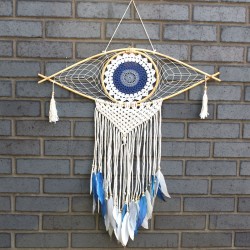 Dream Catcher - Lrg Macrame Eye Alb / Albastru / Gri