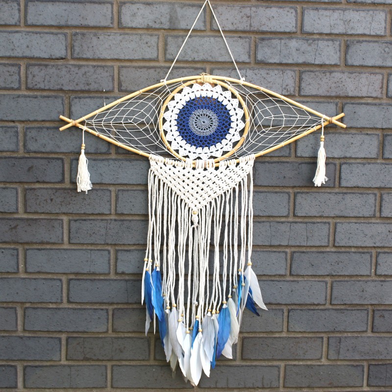 Dream Catcher - Lrg Macrame Eye Alb / Albastru / Gri-BALI DREAM CATCHER-HOSTENATURA