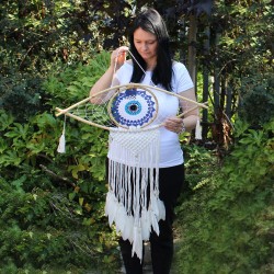 Dream Catcher - Lrg Macrame Eye Alb / Albastru / Gri