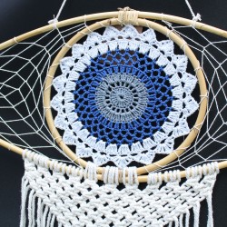 Attrape-rêves - Lrg Macramé Eye Blanc / Bleu / Gris