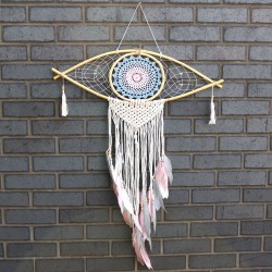 Łapacz snów - duży Macramé Eye Blue / White / Pink