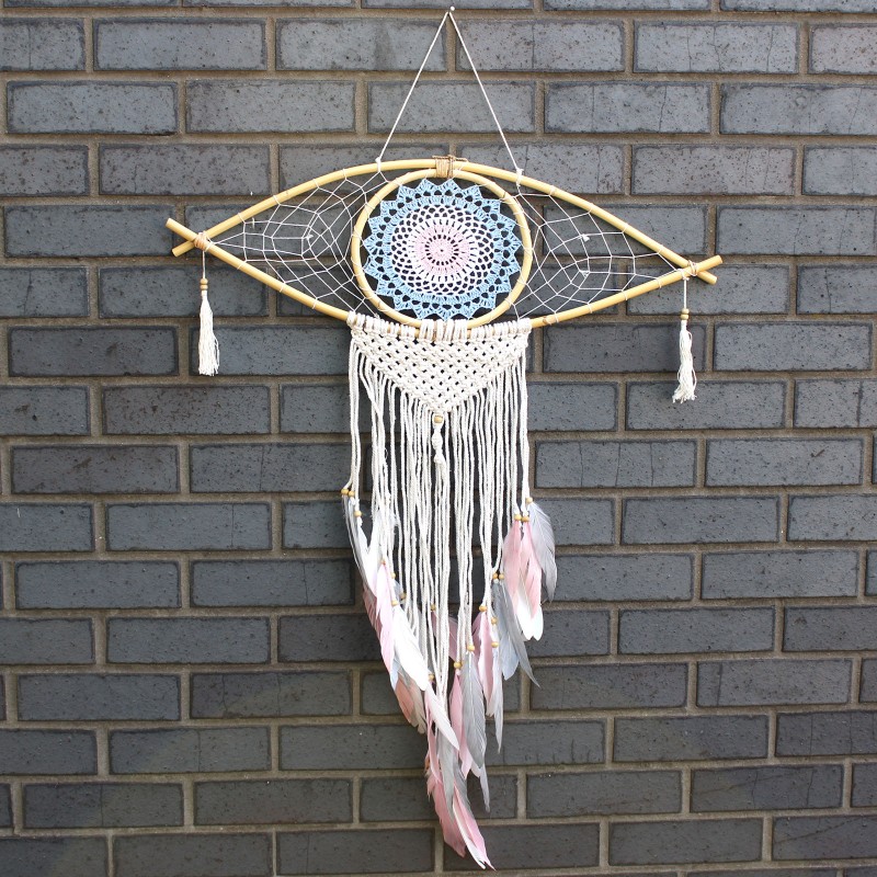 Łapacz snów - duży Macramé Eye Blue / White / Pink-ŁAPACZ Snów z BALI-HOSTENATURA