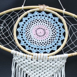 Łapacz snów - duży Macramé Eye Blue / White / Pink