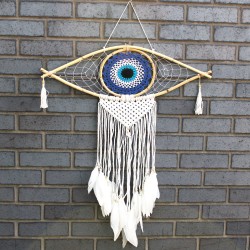 Łapacz snów - duża makrama Evil Eye niebieski / biały / czarny - 70x1x23cm