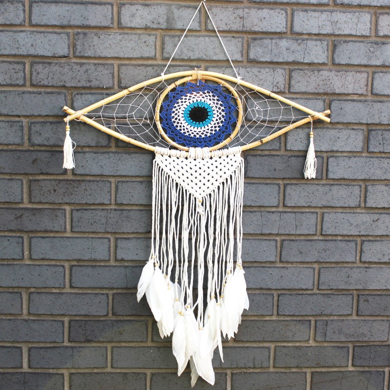 Acchiappasogni - Lrg Macramé Evil Eye Blu / Bianco / Nero - 70x1x23cm-ACCHIAPPA SOGNI DI BALI-HOSTENATURA