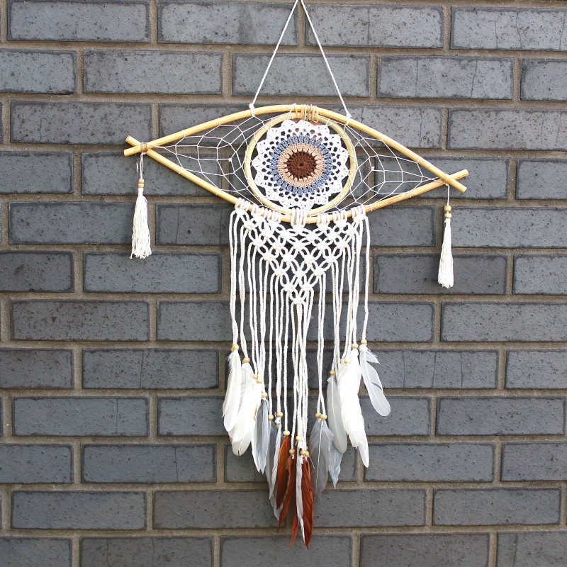 Atrapasueños - Med Macramé Eye Branco / Gris / Marrón-BALI DREAM CATCHER-HOSTENATURA