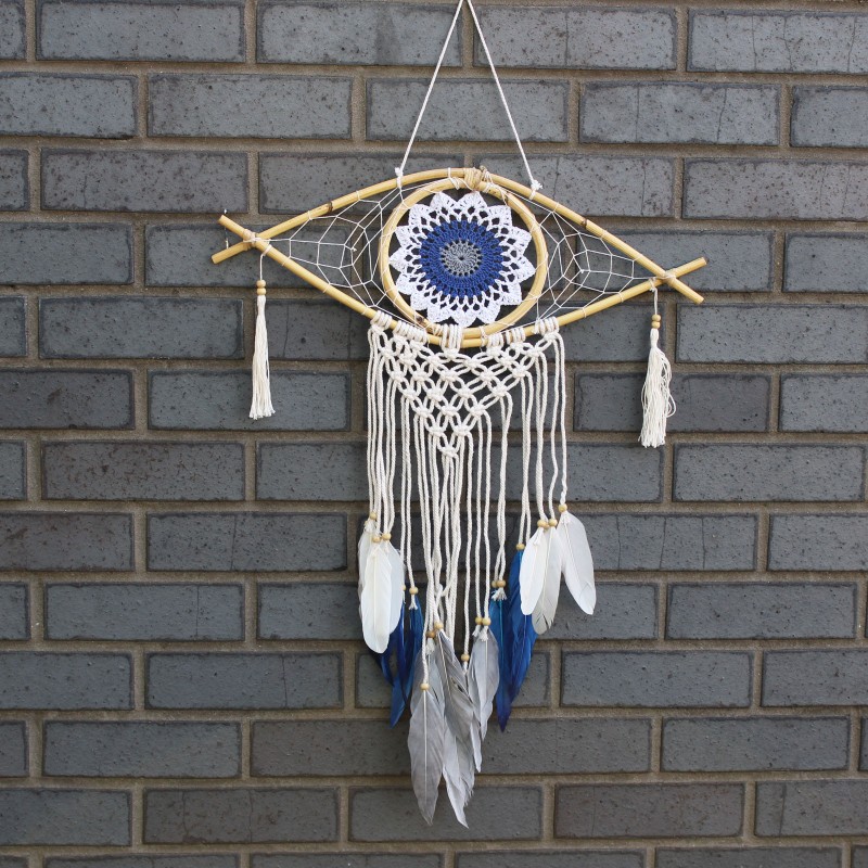 Dream Catcher - Med Macrame Begi Zuria / Urdina / Grisa-BALI DREAM CATCHER-HOSTENATURA