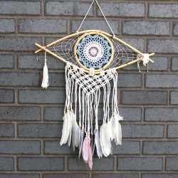 Dream Catcher - Med Macrame Eye Blue / White / Pink