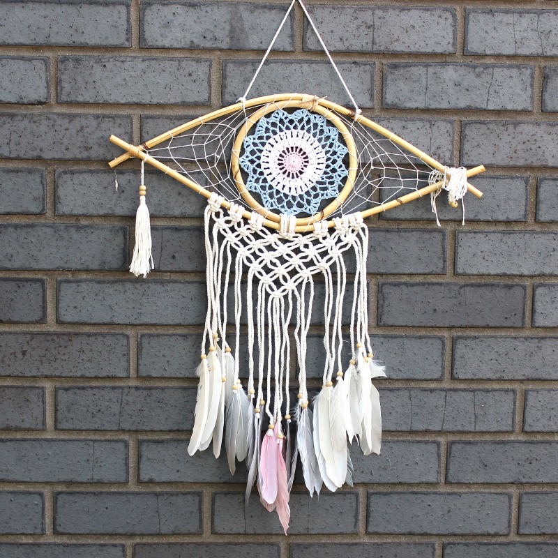 Atrapasueños - Med Macramé Eye Azul / Branco / Rosa-BALI DREAM CATCHER-HOSTENATURA