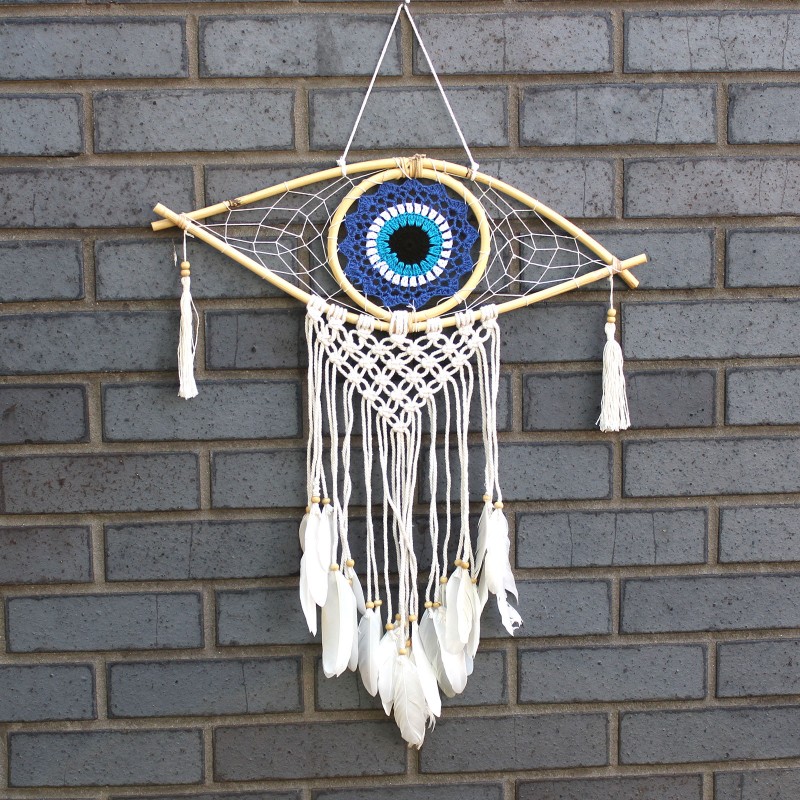 Acchiappasogni - Med Macramé Evil Eye Blu / Bianco / Nero-ACCHIAPPA SOGNI DI BALI-HOSTENATURA