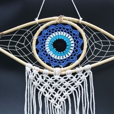 Dream Catcher - Med Macramé Evil Eye Blauw / Wit / Zwart