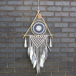 Dream Catcher - Lrg Macrame Piramide Alb / Gri