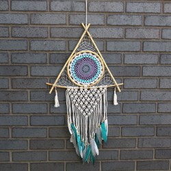 Atrapassomnis - Lrg Macrame Piramide Blanc/ Turquesa