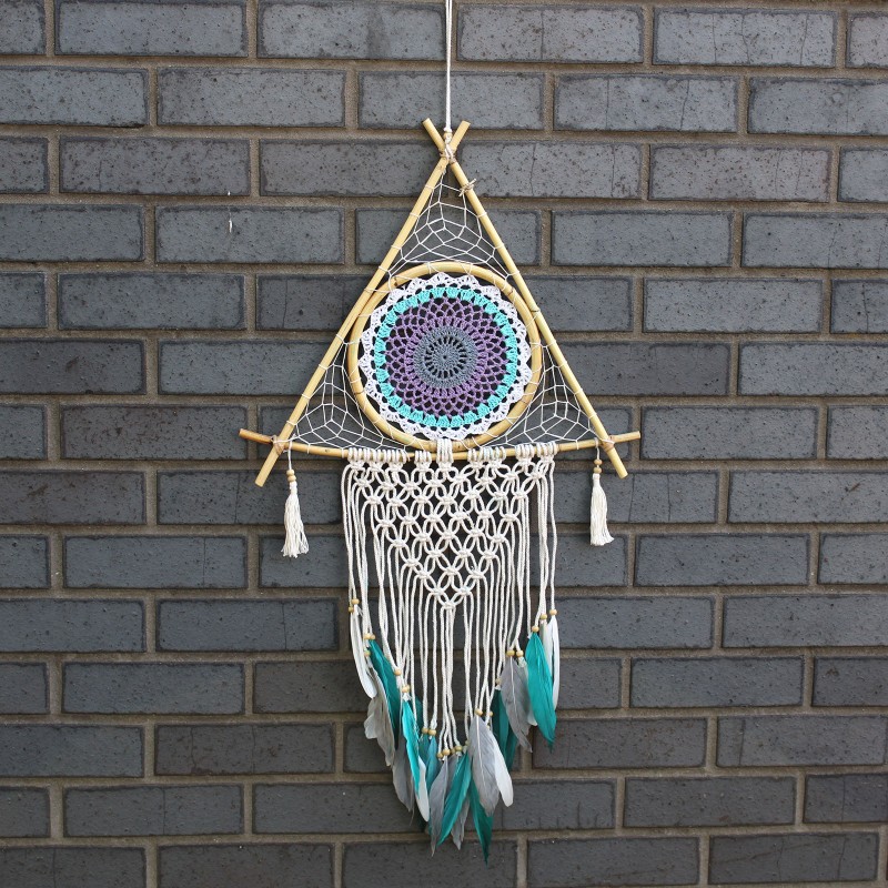 Attrape-rêves - Lrg Macramé Pyramide Blanc/ Turquoise-CAPTEUR DE RÊVES BALI-HOSTENATURA