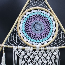 Atrapassomnis - Lrg Macrame Piramide Blanc/ Turquesa