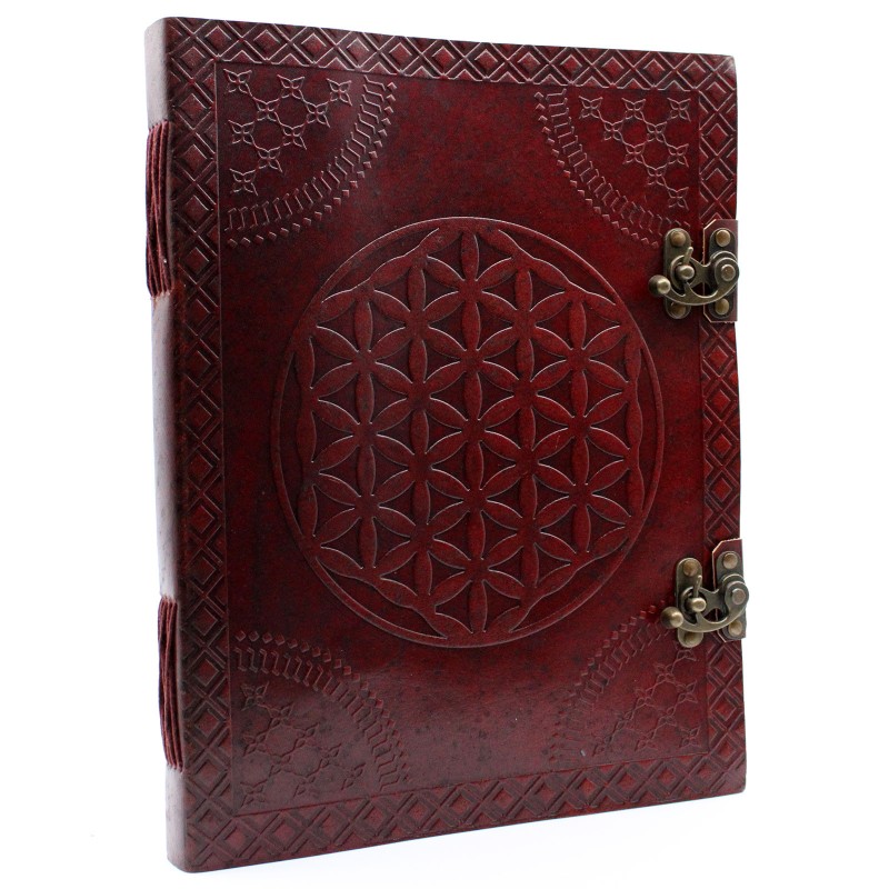 Enorm Flower of Life lederen boek 10x13 (200 pagina's)-LEREN NOTITIEBOEKJES EN AGENDA-HOSTENATURA