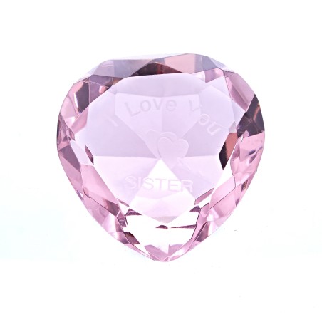 50mm Diamante Rosa CORAZÓN + I LOVE YOU SISTER