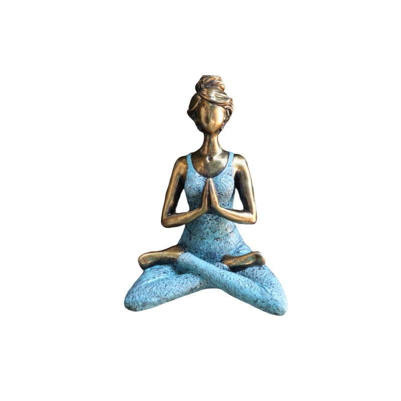 Figura Yoga Lady - Bronce e Turquesa 24 cm-ESTATUAS DE IOGA-HOSTENATURA