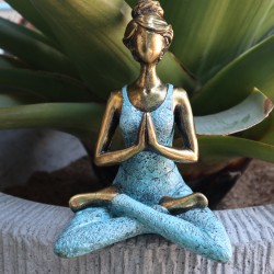 Figura di Signora Yoga - Bronzo e turchese 24 cm