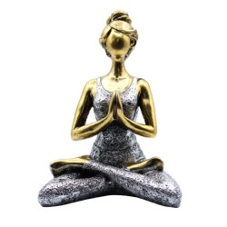 Figura della Signora Yoga - Bronzo e argento 24 cm