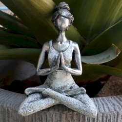 Figura di Signora Yoga - Argento e Bianco 24 cm