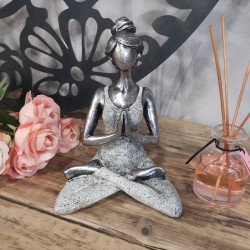 Yoga Dame Figuur - Zilver & Wit 24cm