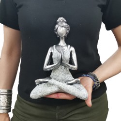 Figura di Signora Yoga - Argento e Bianco 24 cm