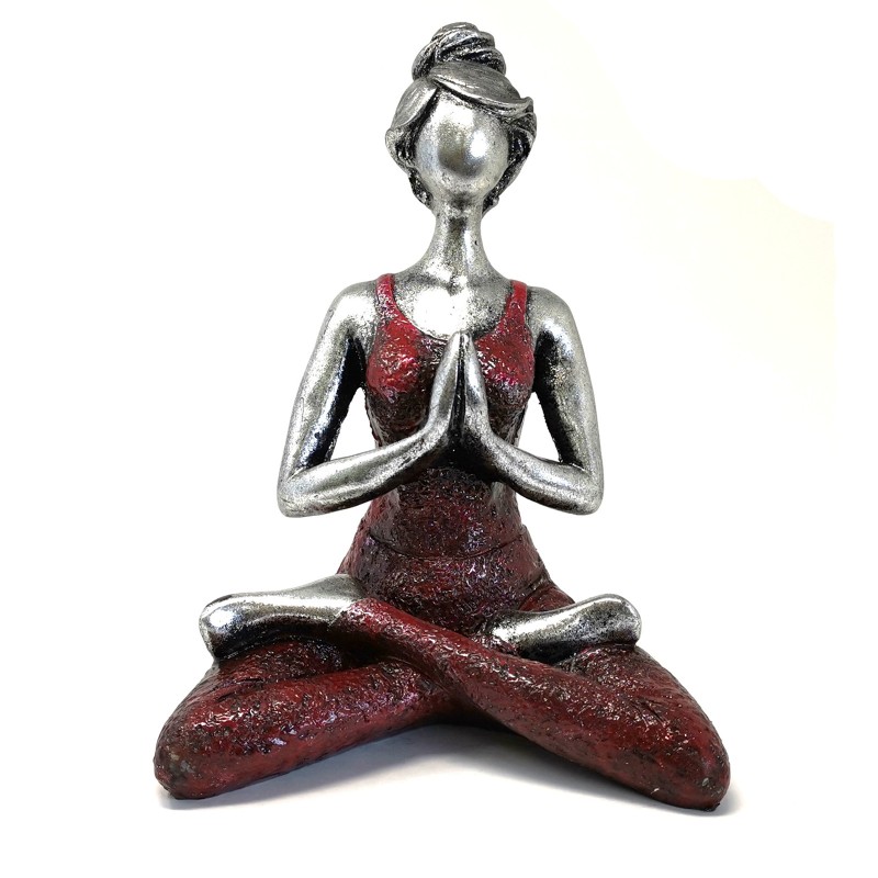 Figura Yoga Lady - Prata e Bordeaux 24cm-ESTÁTUAS DE IOGA-HOSTENATURA