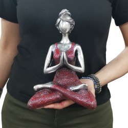 Figura di Signora Yoga - Argento e Bordeaux 24 cm