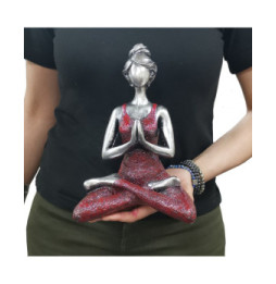 Yoga Lady Figure - Silver & Bordeaux 24cm