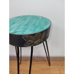 Albasia Wooden Plant Stand - Turquoise and Gold Detail