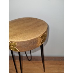 Albasia Wood Plant Stand - Natural & Gold Detail