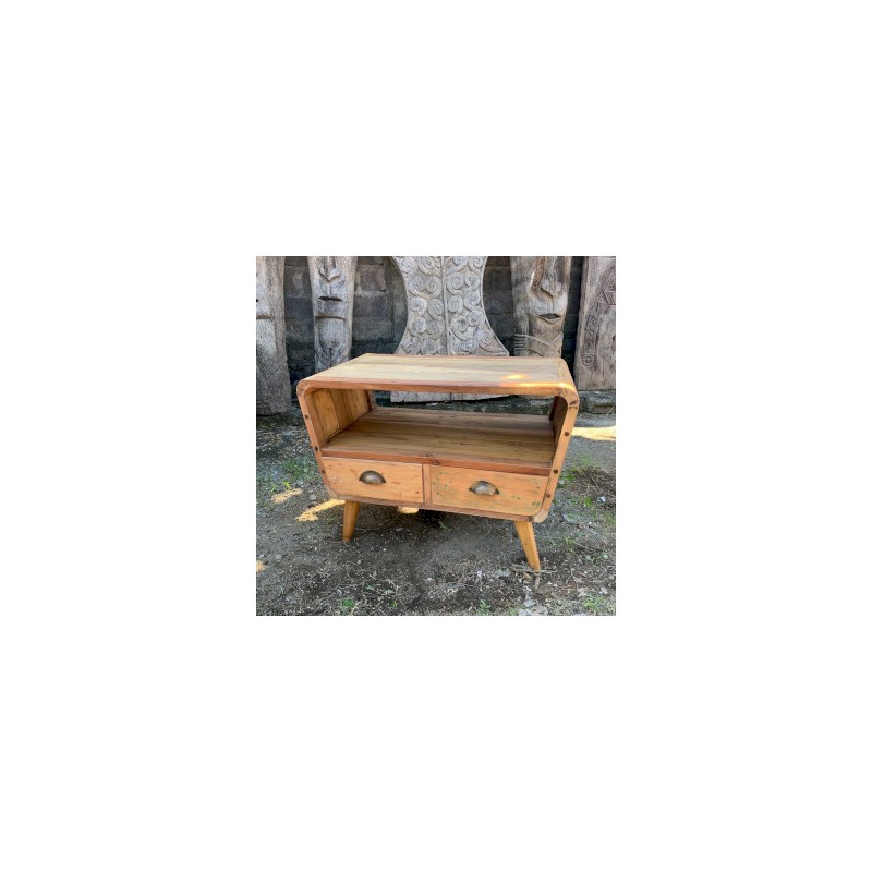 Small TV stand with 2 round drawers-BALI WOOD FURNITURE-HOSTENATURA