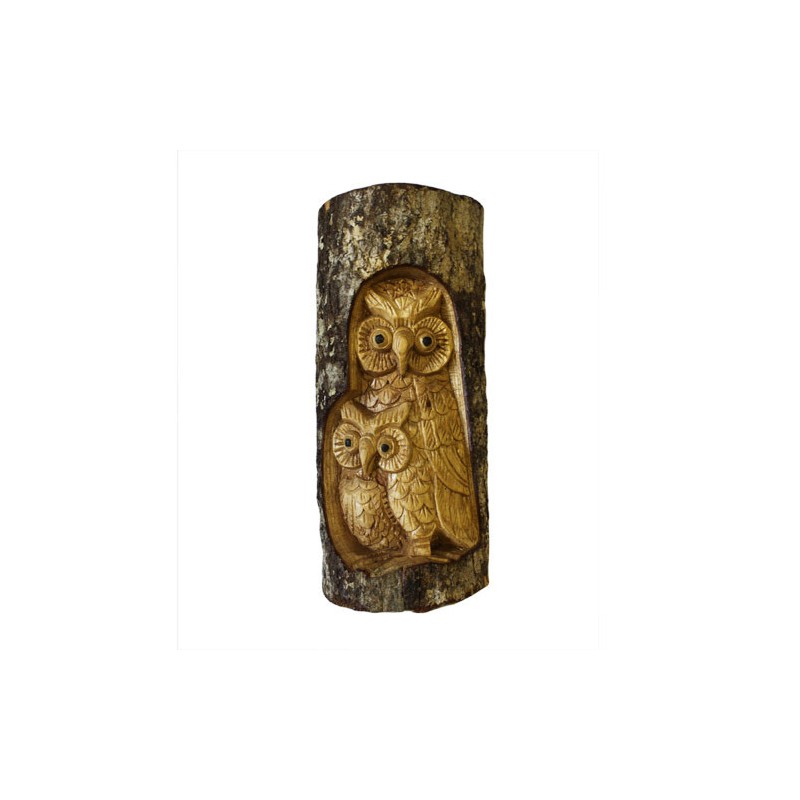 Famiglia di gufi 26x16x6 cm-FIGURE INTAGLIATE NEL TRONCO DI LEGNO-HOSTENATURA