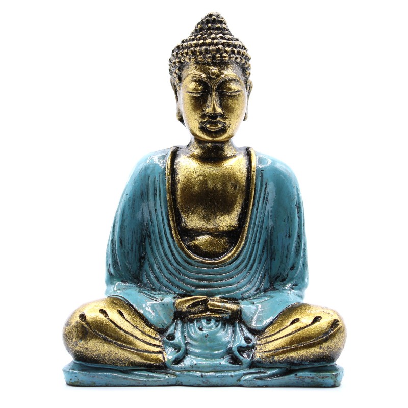 Teal and Gold Buddha - Med-HAND CARVED BUDDHA STATUES-HOSTENATURA