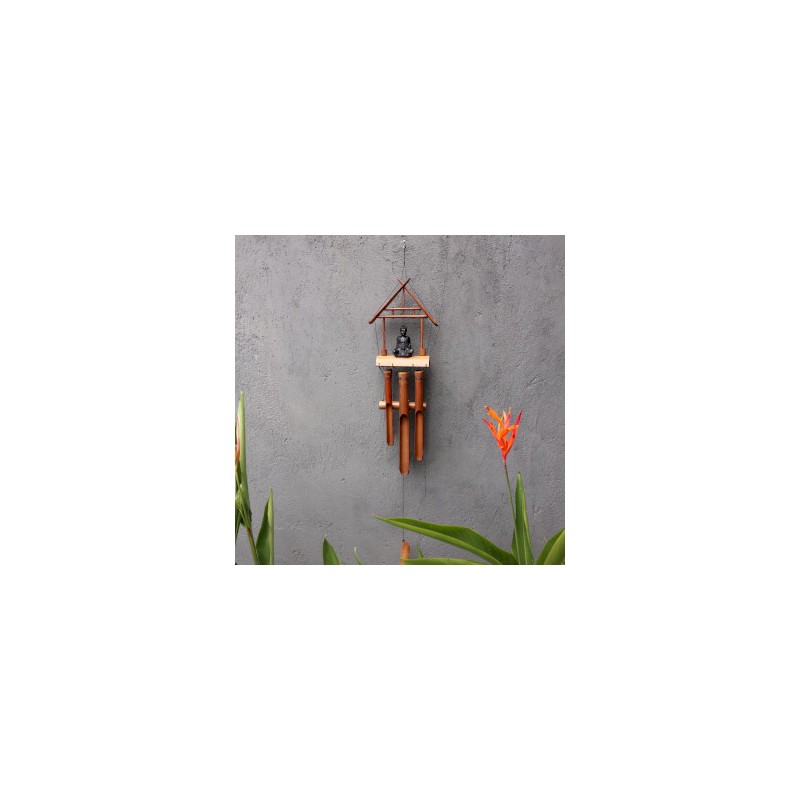 Bamboo Bell - Natural Finish - Black Buddha 6 Tubes-BAMBOO MOUNTAIN BAMBOO WIND CHIMES-HOSTENATURA