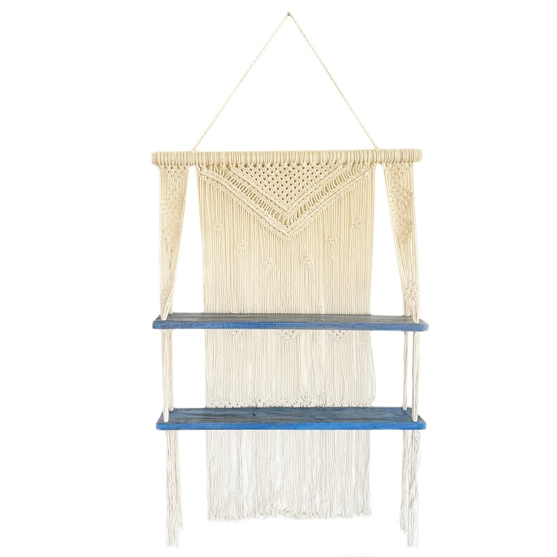 Prateleiras Suspensas em Macramé Natural - Azul-PRATELEIRAS MACRAMÉ-HOSTENATURA