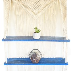 Natural Macramé Hanging Shelves - Blue