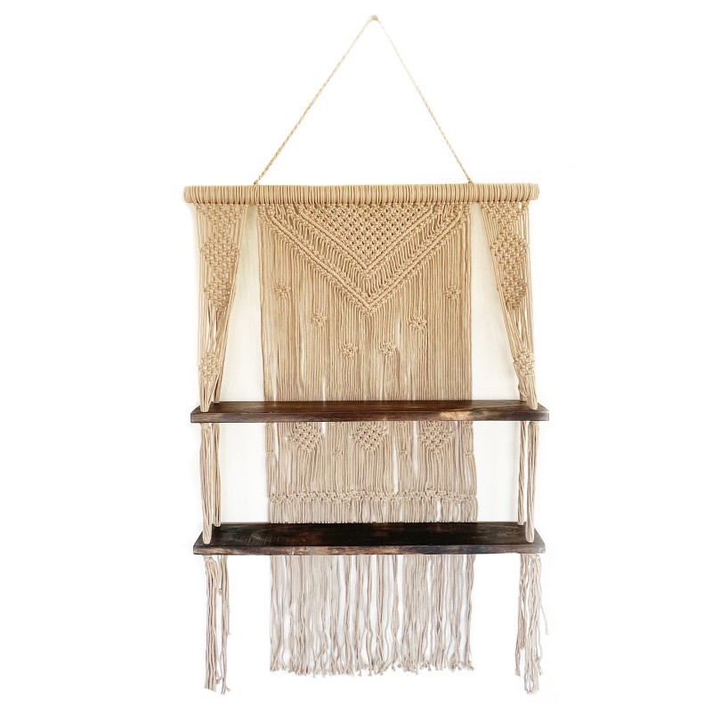 Brown Macramé Hanging Shelves - Brown-MACRAME SHELVES-HOSTENATURA