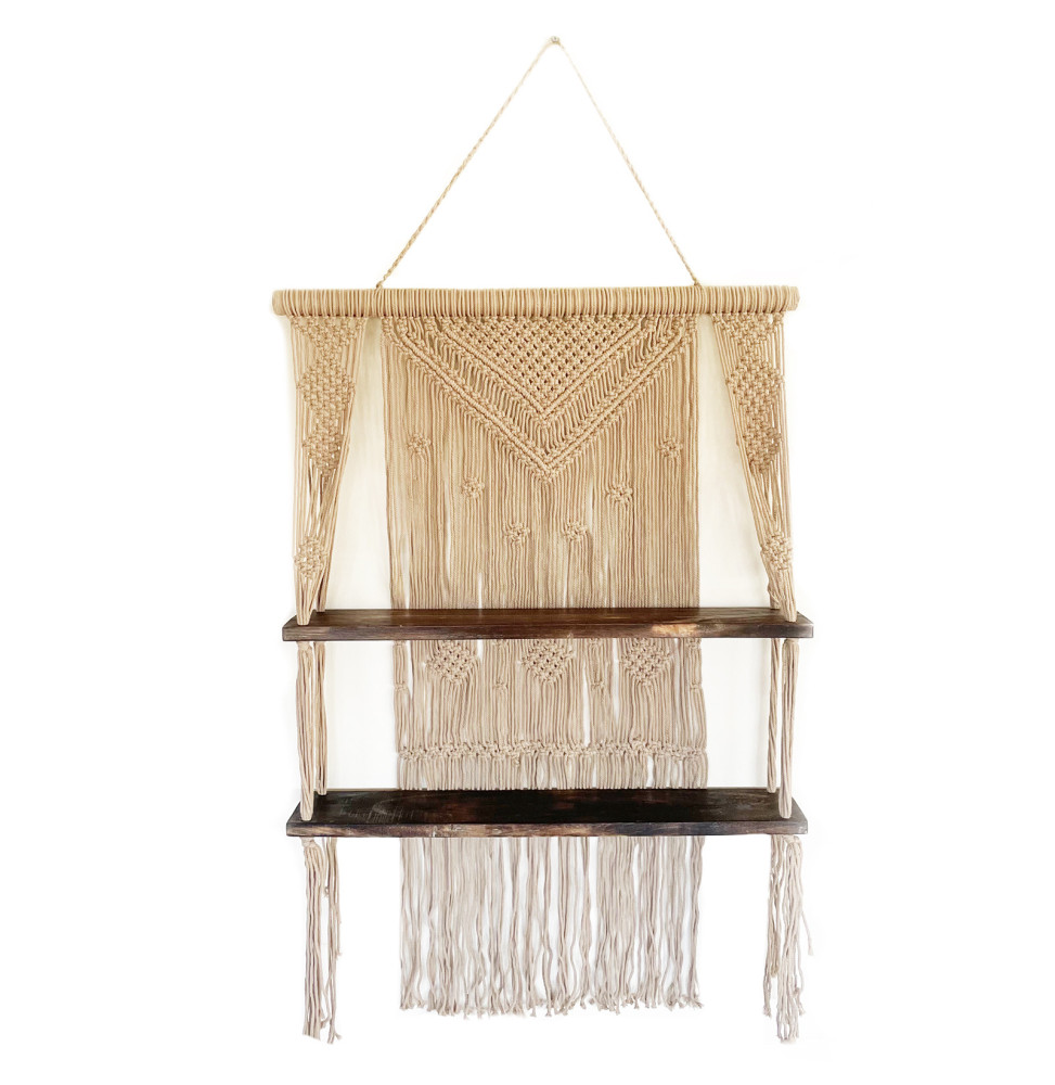 Estantes Colgantes de Macramé Marrón - Marrón-MACRAMÉ SHELVES-HOSTENATURA