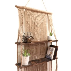 Brown Macramé Hanging Shelves - Brown