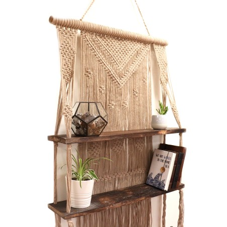 Brown Macramé Hanging Shelves - Brown