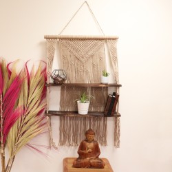 Brown Macramé Hanging Shelves - Brown