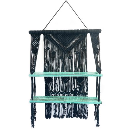 Black Macramé Hanging Shelves - Turquoise