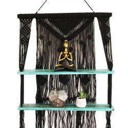 Black Macramé Hanging Shelves - Turquoise