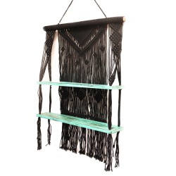 Black Macramé Hanging Shelves - Turquoise